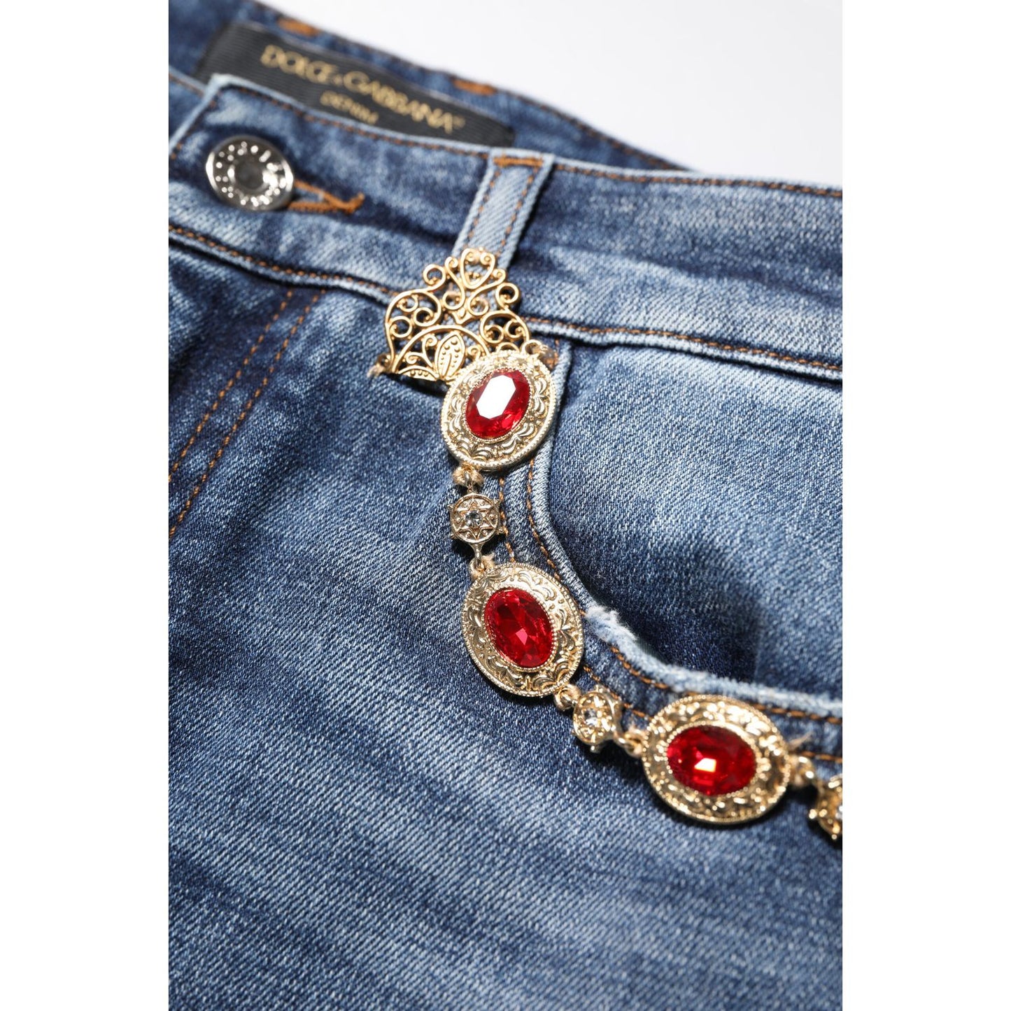 Dolce & Gabbana Blue Rhinestone Embellished Denim Jeans