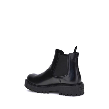 Prada Black Calf Leather Bos Taurus Chelsea Boots