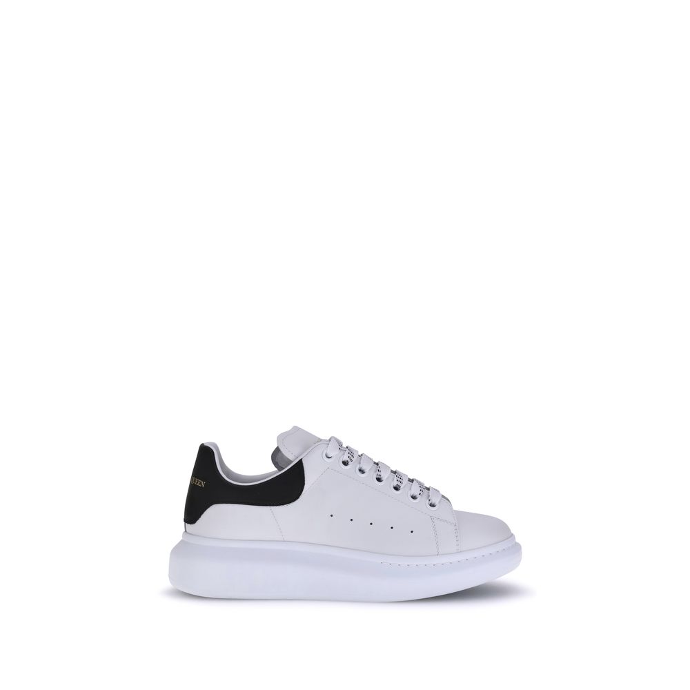 Alexander McQueen White Calf Leather Bos Taurus Platform Sneakers, side view showing elegant and bold contemporary design.