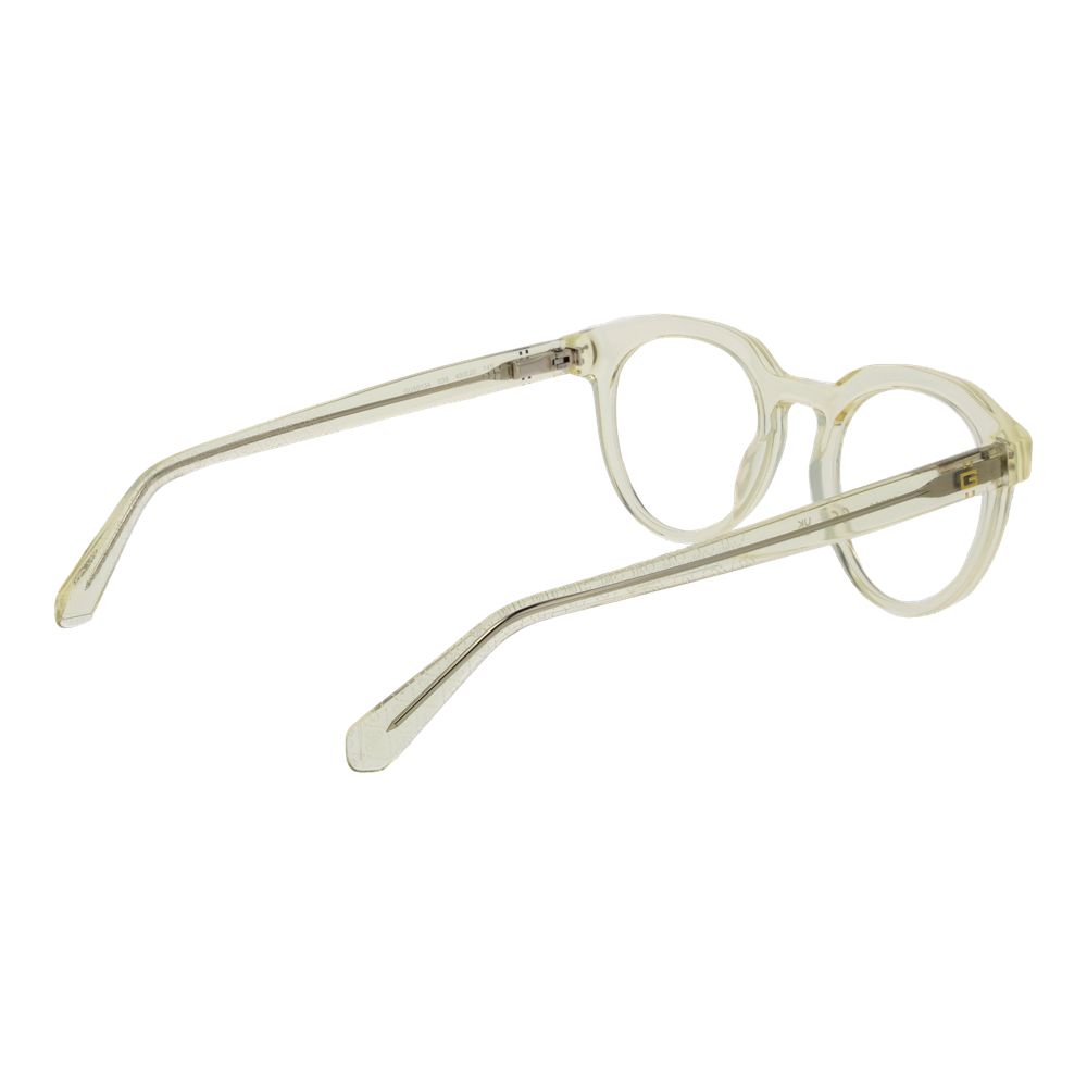 Guess Yellow Men Glasses Frame in acetate, full-rim style with round design, size 49-20-145, includes branded case.