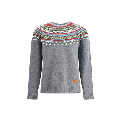 Dsquared² Gray Fleece Wool Sweatshirt with Nordic weave and leather logo patch.