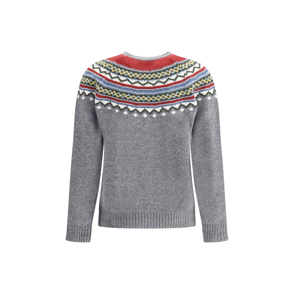 Back view of Dsquared² Gray Fleece Wool Sweatshirt featuring Nordic-style weave and ribbed cuffs for winter season AW25.
