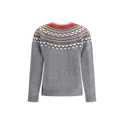 Back view of Dsquared² Gray Fleece Wool Sweatshirt featuring Nordic-style weave and ribbed cuffs for winter season AW25.