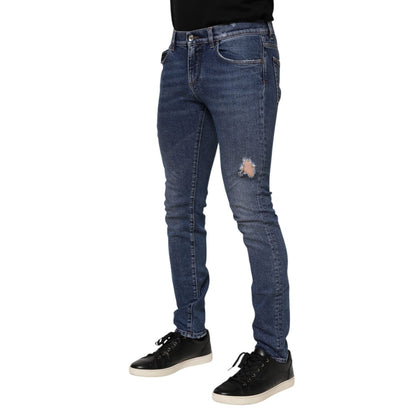 Dolce & Gabbana Blue Washed Skinny Cotton Tattered Denim Jeans