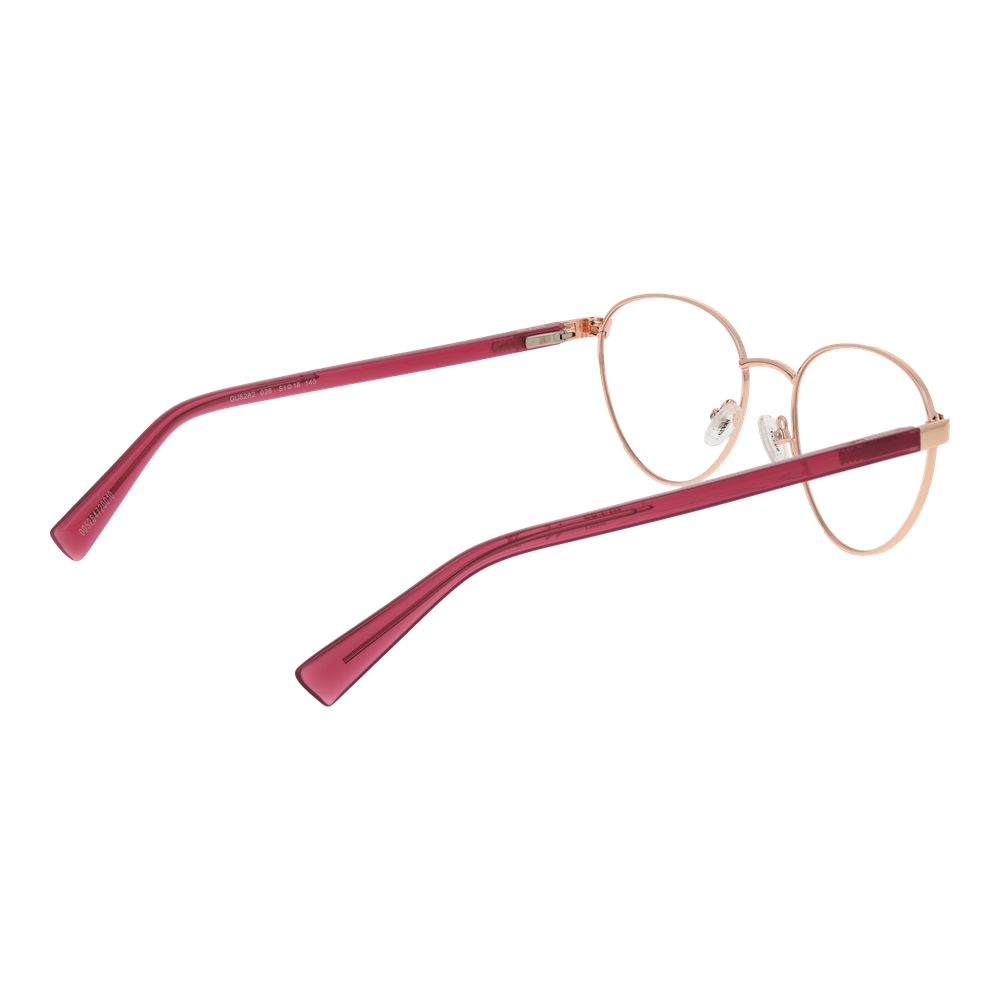 Guess Rose Gold Unisex Glasses Frame, full-rim metal design with round lenses in demo plastic, includes branded case.