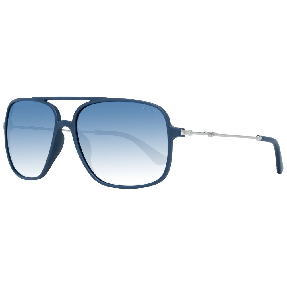 Police Blue Plastic Sunglasses with blue polarized mirrored lenses, full-rim style, 100% UVA & UVB protection for men.