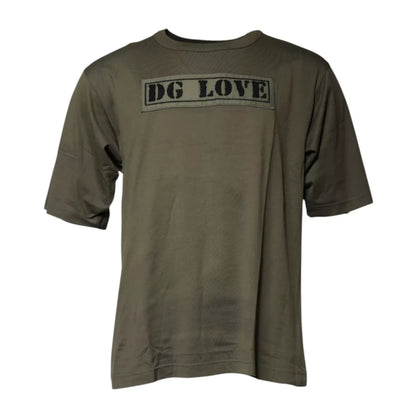 Dolce & Gabbana Army Green DG Love Cotton Crew Neck T-shirt
