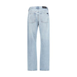 Back view of 7FOR Bakersfield Modern straight Jeans in light denim, showcasing straight leg fit and mid-rise waist for AW25 collection.