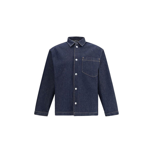 7FOR Denim Shirt featuring snap closure, patch pocket, and classic collar, made of 100% cotton denim, AW25 collection, regular fit, Italy.