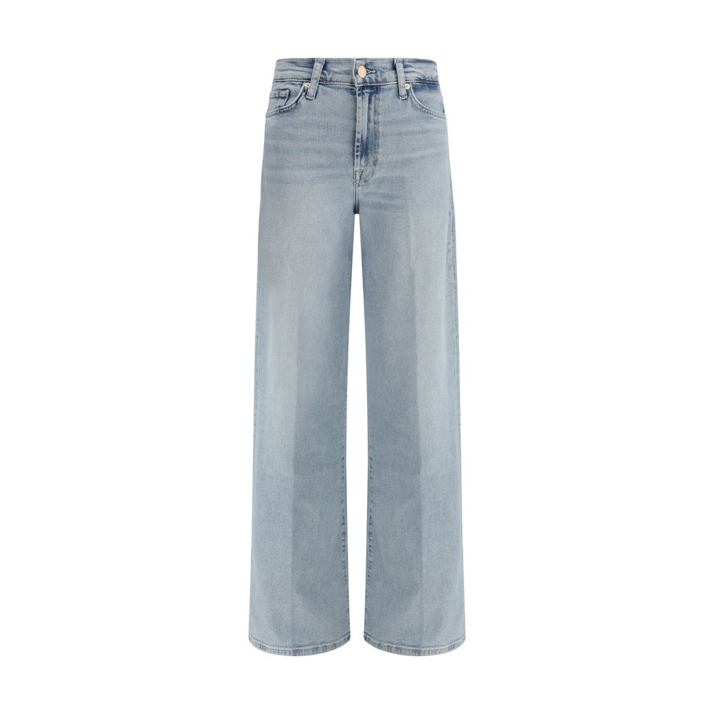 7FOR Light Blue Cotton Relaxed Fit Jeans featuring wide-leg design and high waist for a comfortable, polished look.
