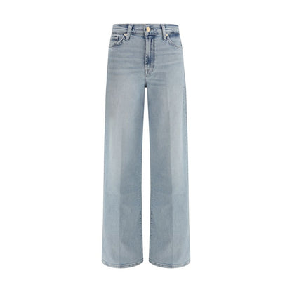 7FOR Light Blue Cotton Relaxed Fit Jeans featuring wide-leg design and high waist for a comfortable, polished look.