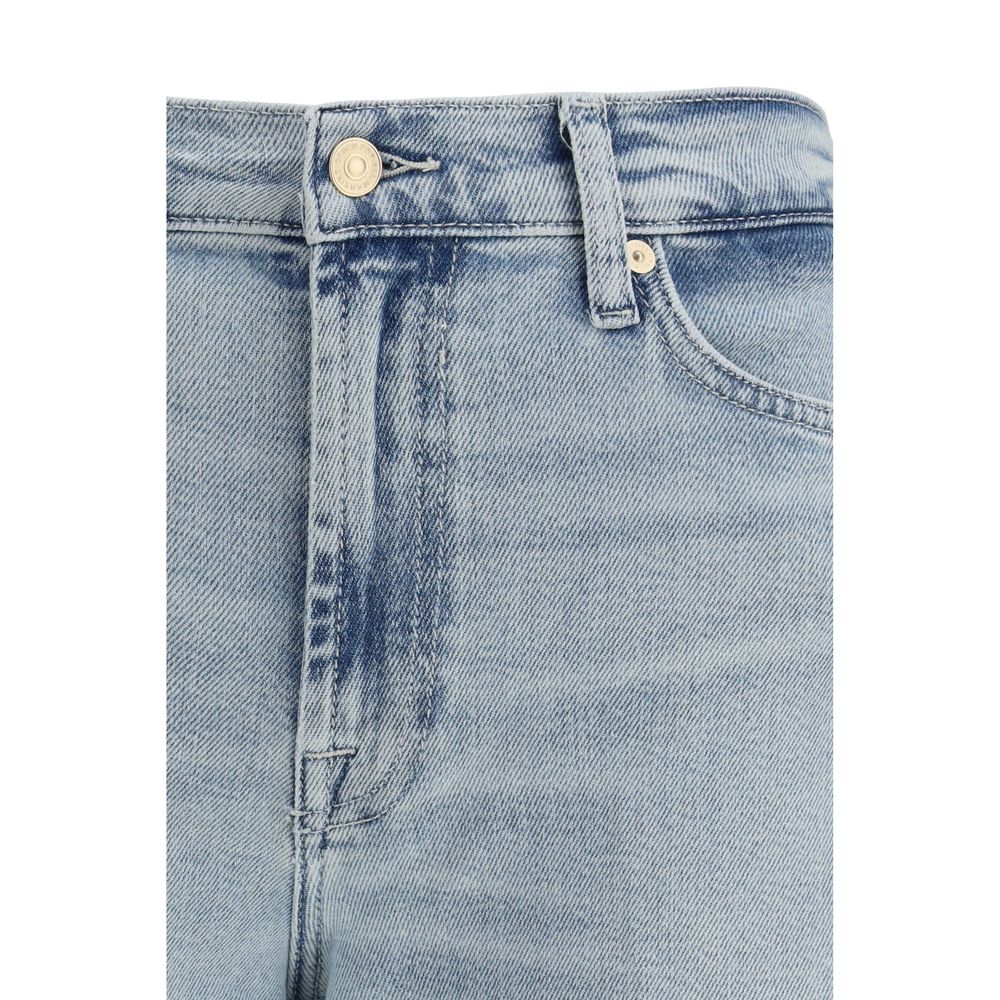 Close-up of 7FOR Light Blue Cotton Relaxed Fit Jeans, showcasing comfort twill fabric and relaxed wide-leg design.
