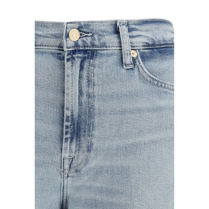 Close-up of 7FOR Light Blue Cotton Relaxed Fit Jeans, showcasing comfort twill fabric and relaxed wide-leg design.