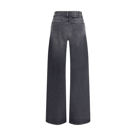 Back view of 7FOR Rhinestone Jeans with rhinestone detailing on side seams, showcasing five-pocket design and straight fit.