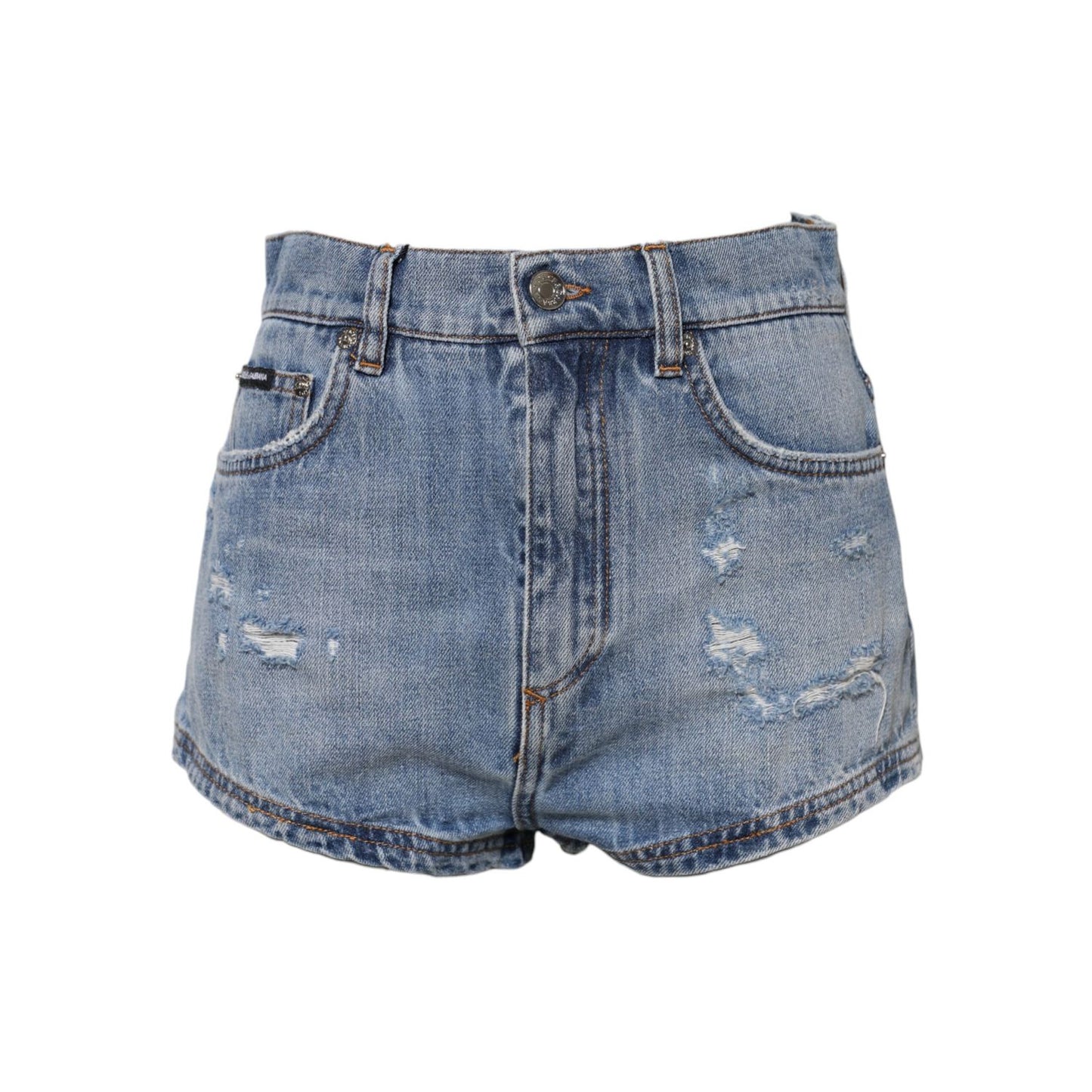 Dolce & Gabbana Blue Logo Plaque Denim Cotton Hot Pants Shorts