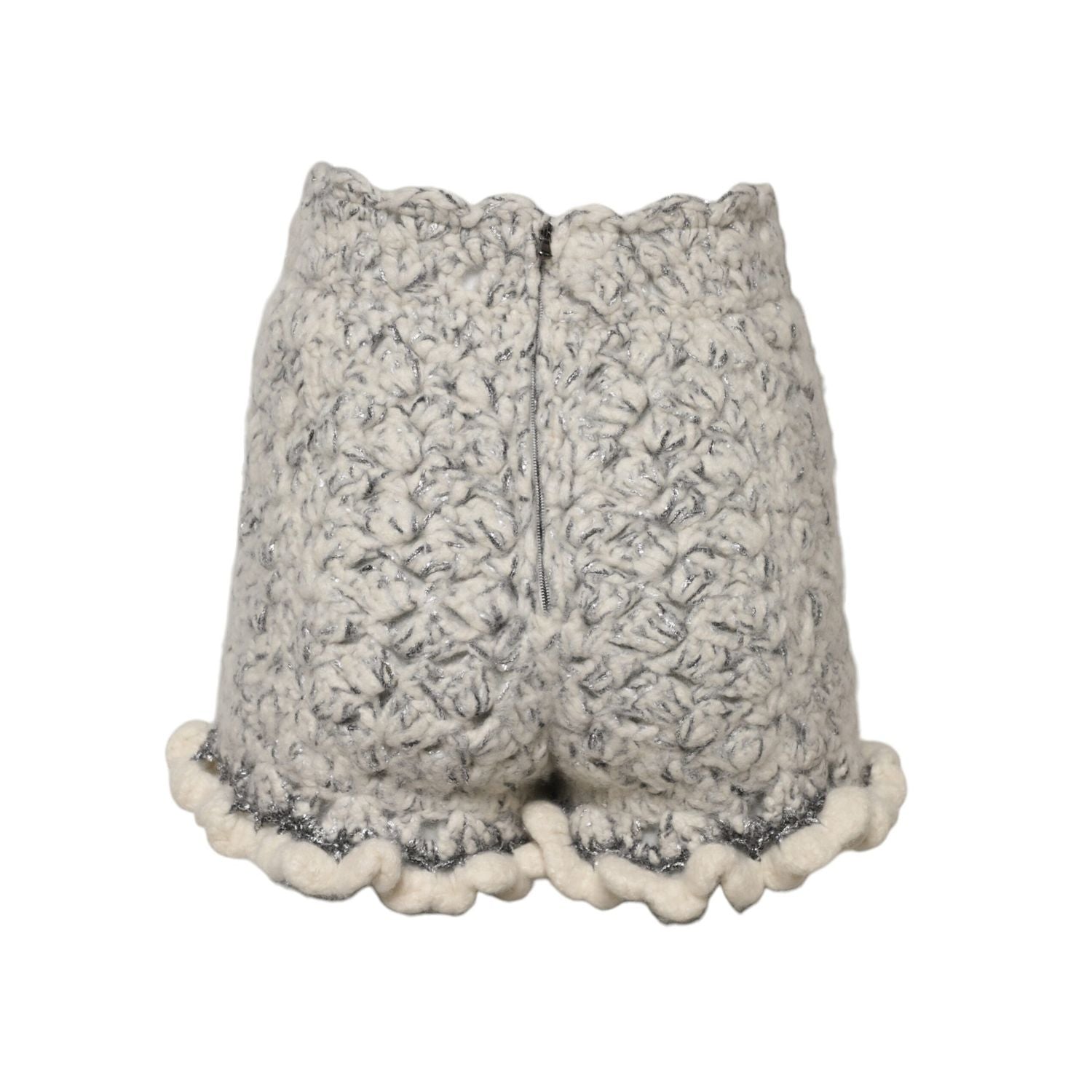 Dolce & Gabbana Metallic Bouclé Knit Cashmere Ruffled Shorts
