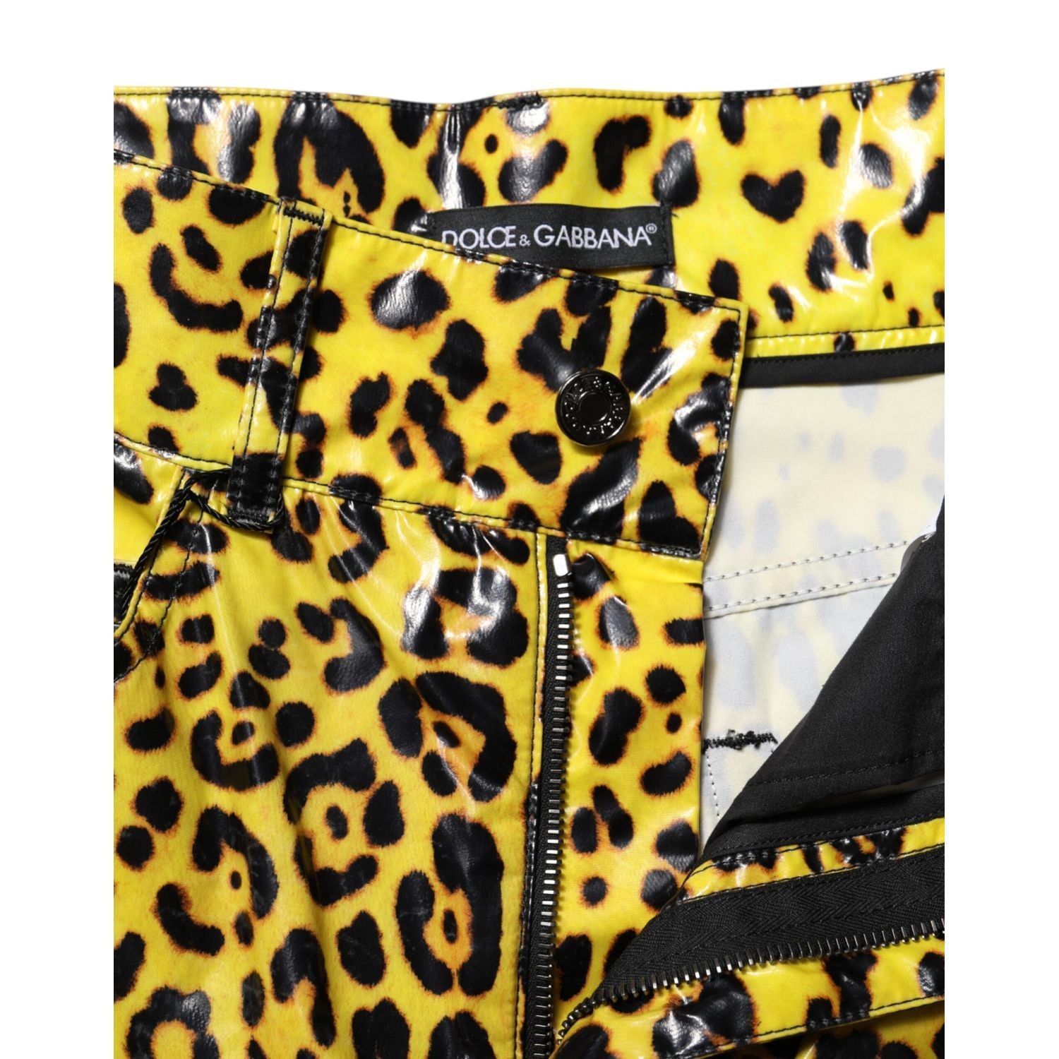 Dolce & Gabbana Yellow Leopard High Waist Slim Pants