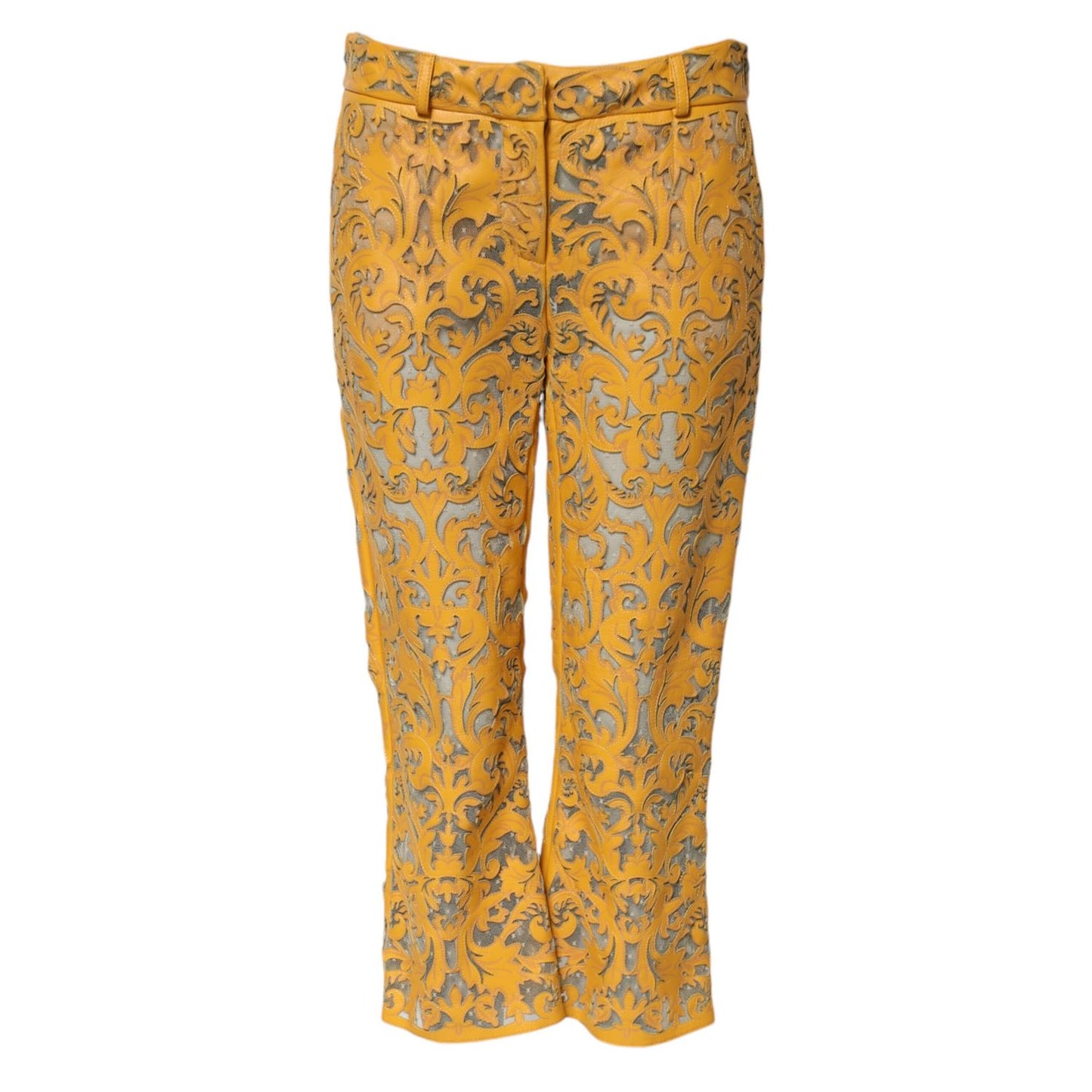 Dolce & Gabbana Yellow Floral Lace Mid Waist Capri Pants