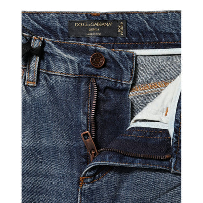 Dolce & Gabbana Blue Cotton Tattered Mid Waist Denim Jeans