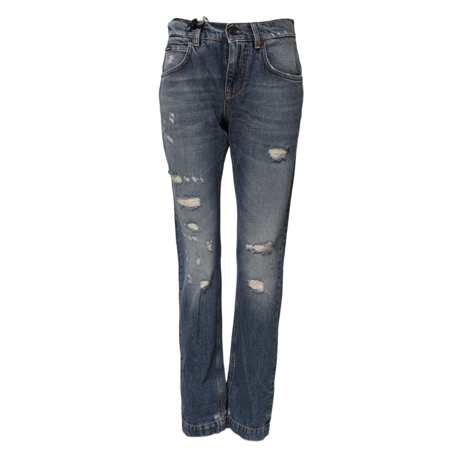 Dolce & Gabbana Blue Cotton Tattered Mid Waist Denim Jeans