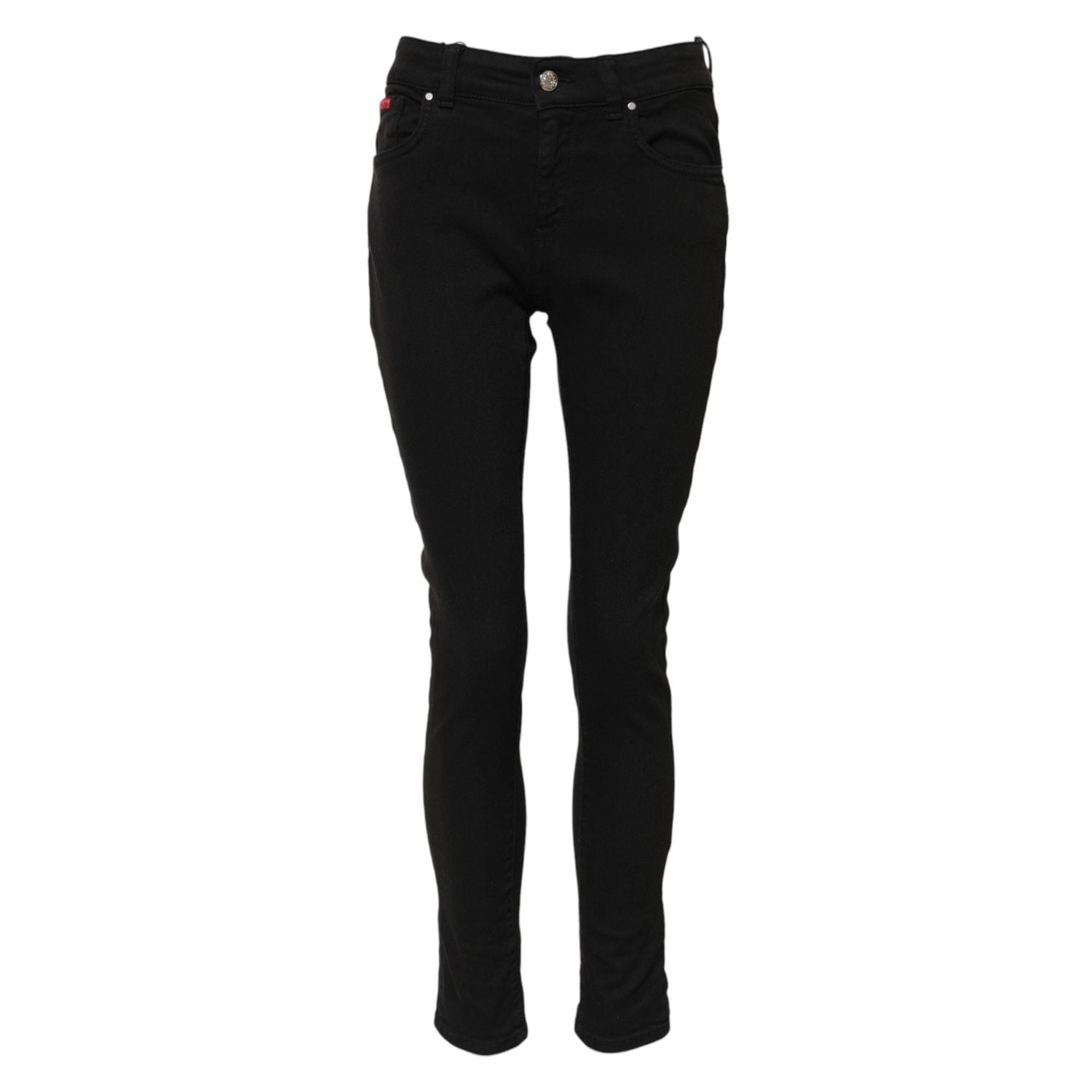 Dolce & Gabbana Black Cotton Logo Skinny Mid Waist Denim Jeans