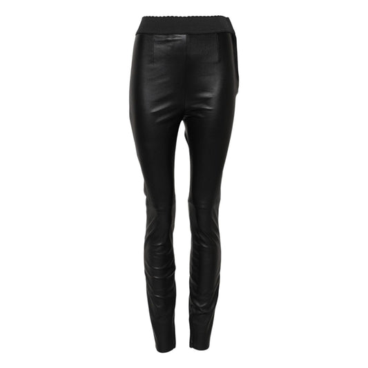Dolce & Gabbana Black Leather Elastic Waist Pants