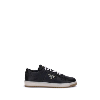 Prada Black Calf Leather Bos Taurus Low Top Sneakers