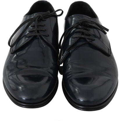 Dolce & Gabbana Blue Leather Dress Derby Formal Mens Shoes