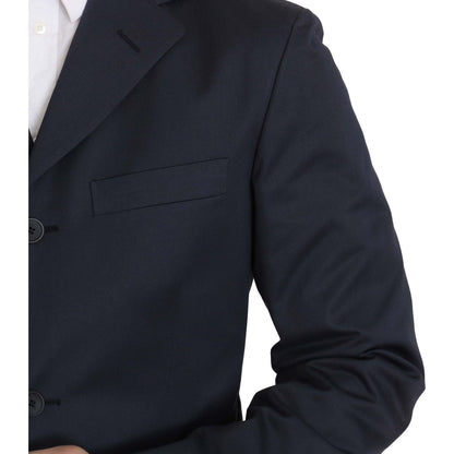 Romeo Gigli Two Piece 3 Button Cotton Blue Solid Suit Suit