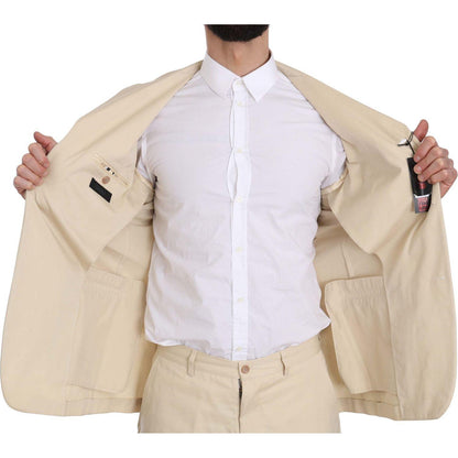 Romeo Gigli Two Piece 3 Button Beige Cotton Solid Suit Suit