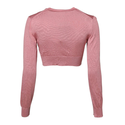 Dolce & Gabbana Pink Silk Cropped Crew Neck Cardigan Sweater