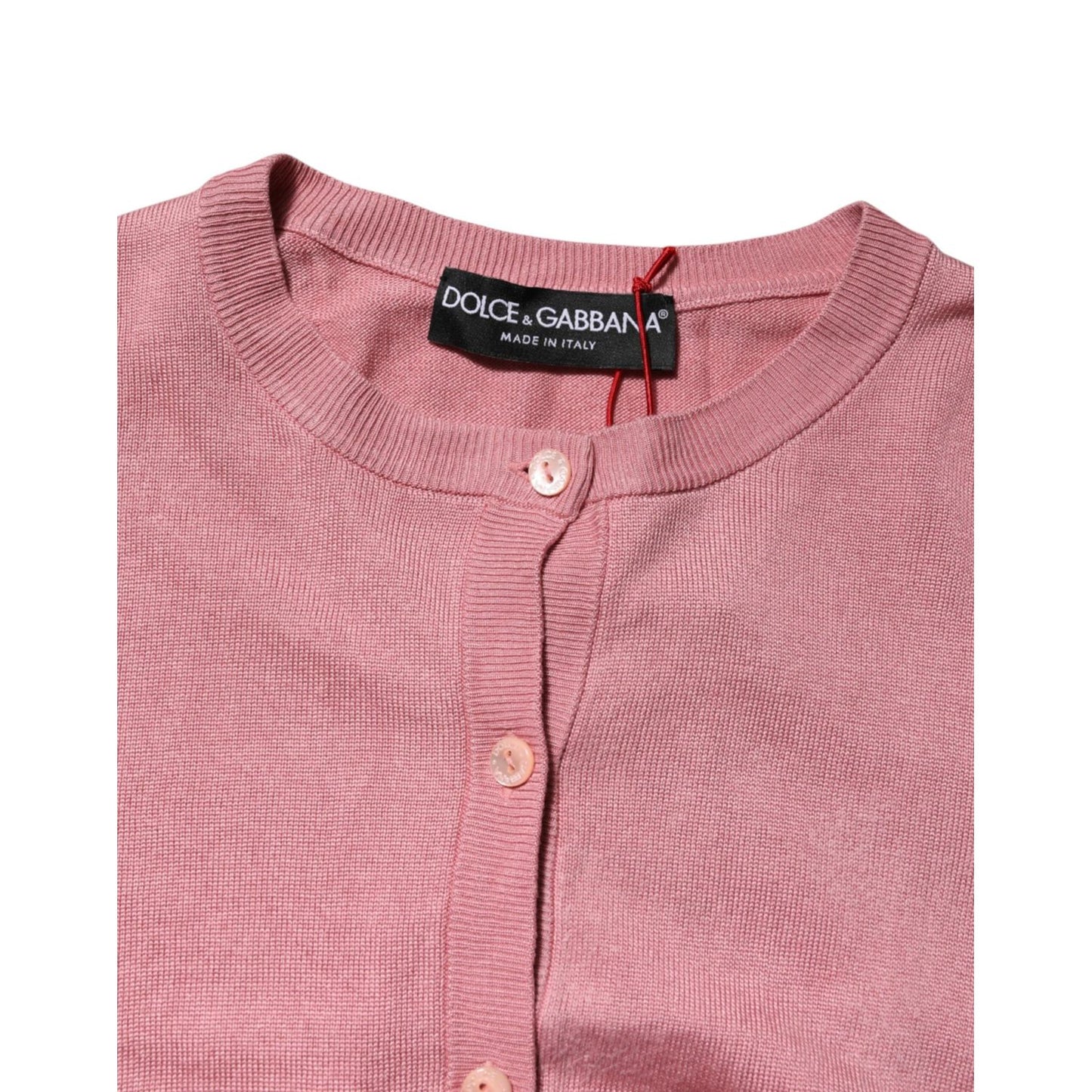 Dolce & Gabbana Pink Silk Cropped Crew Neck Cardigan Sweater