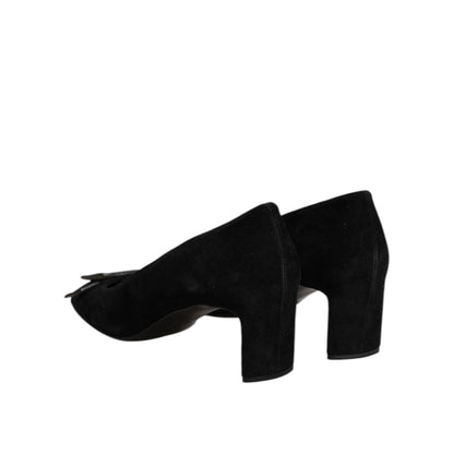 DEL CARLO Black Suede Leather Slip On High Heels Pump Shoes