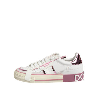 Dolce & Gabbana White Leather DG Logo Low Top Sneakers Shoes