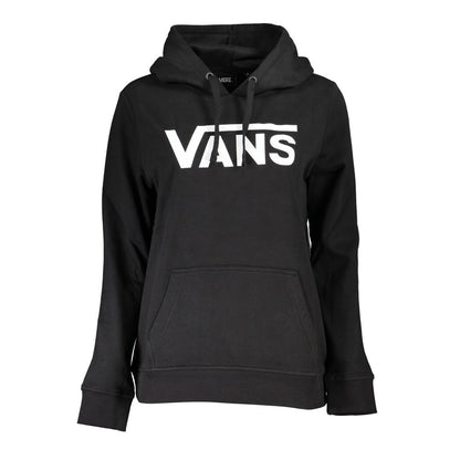 Vans Black Cotton Women Sweater, stylish hoodie with bold Vans logo, cozy fleece lining, central pocket for casual fashion flair.