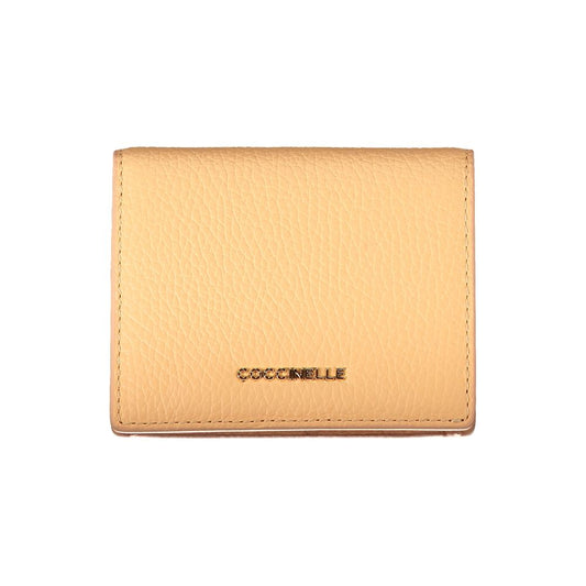 Coccinelle Orange Leather Wallet with logo, automatic closure, coin purse, card spaces, and two compartments.