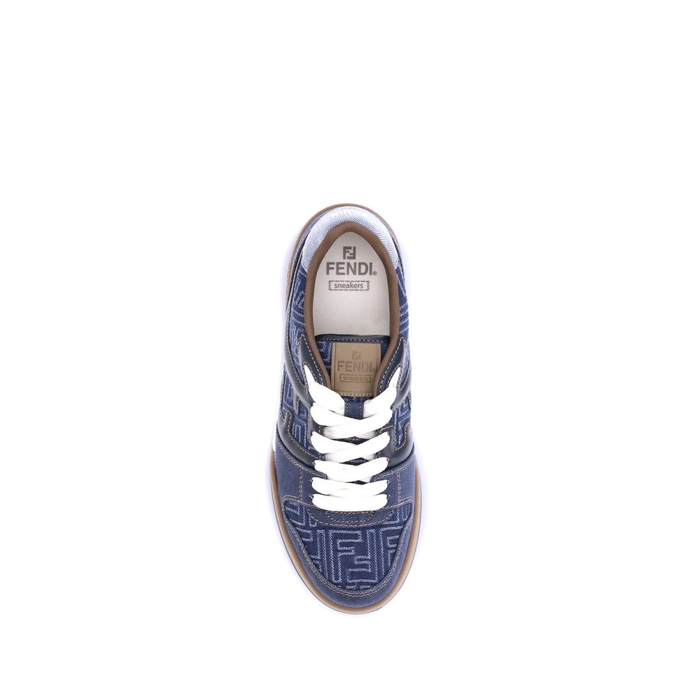 Fendi Blue Cotton Low Top Sneakers