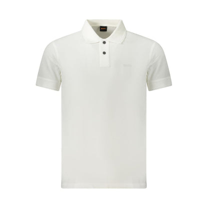 Hugo Boss White Cotton Polo Shirt with short sleeves, 2 buttons, and logo print, stylish and elegant design for any occasion.