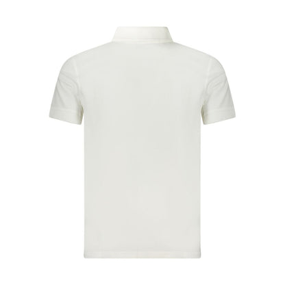 Hugo Boss White Cotton Polo Shirt, short sleeve, 2 buttons, back view showcasing logo print.