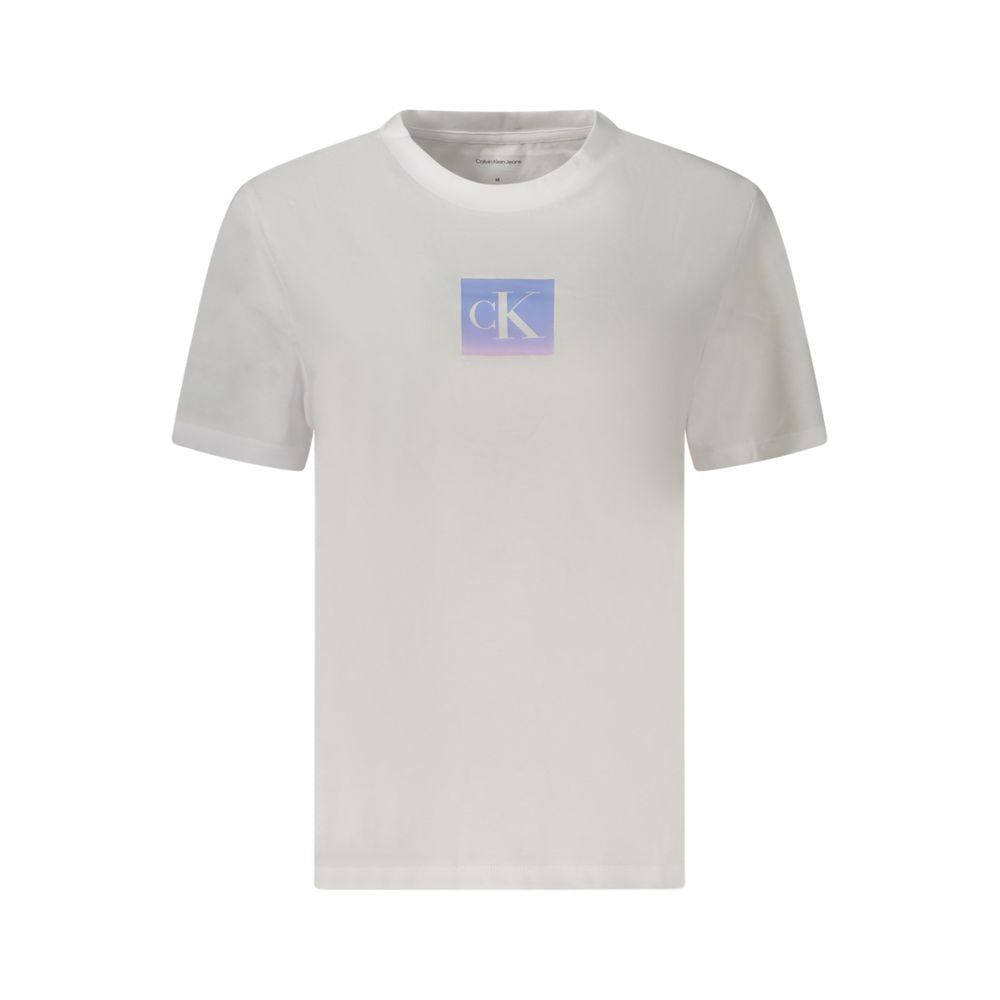 Calvin Klein White Cotton Women T-Shirt with iconic logo, short sleeves, classic crew neck for modern trendsetters.