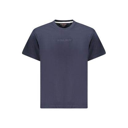 Guess Jeans Blue Cotton T-Shirt, oversized fit, short sleeves, crew neck, with embroidered logo, made of 50% organic cotton.
