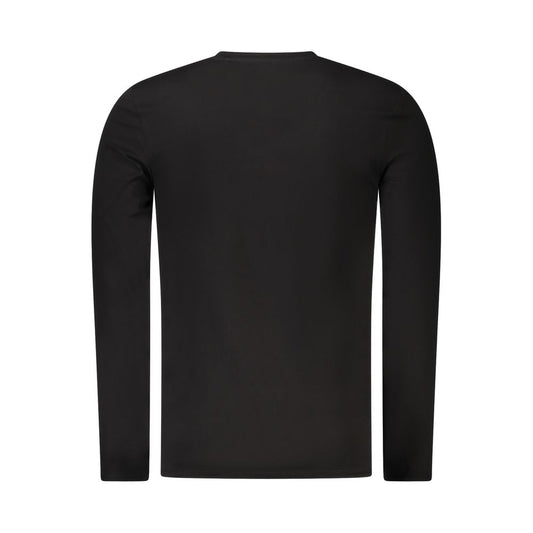 Guess Jeans Black Cotton T-Shirt with long sleeves, super slim fit, V-neck, and applique logo, made from organic cotton.