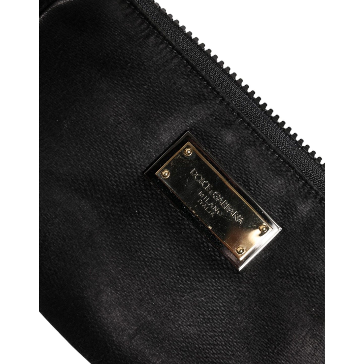 Dolce & Gabbana Black Nylon Logo Plaque Keyring Pouch Clutch Bag