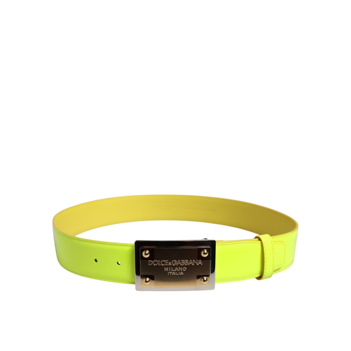 Dolce & Gabbana Yellow Green Classic Metal Logo Buckle Belt