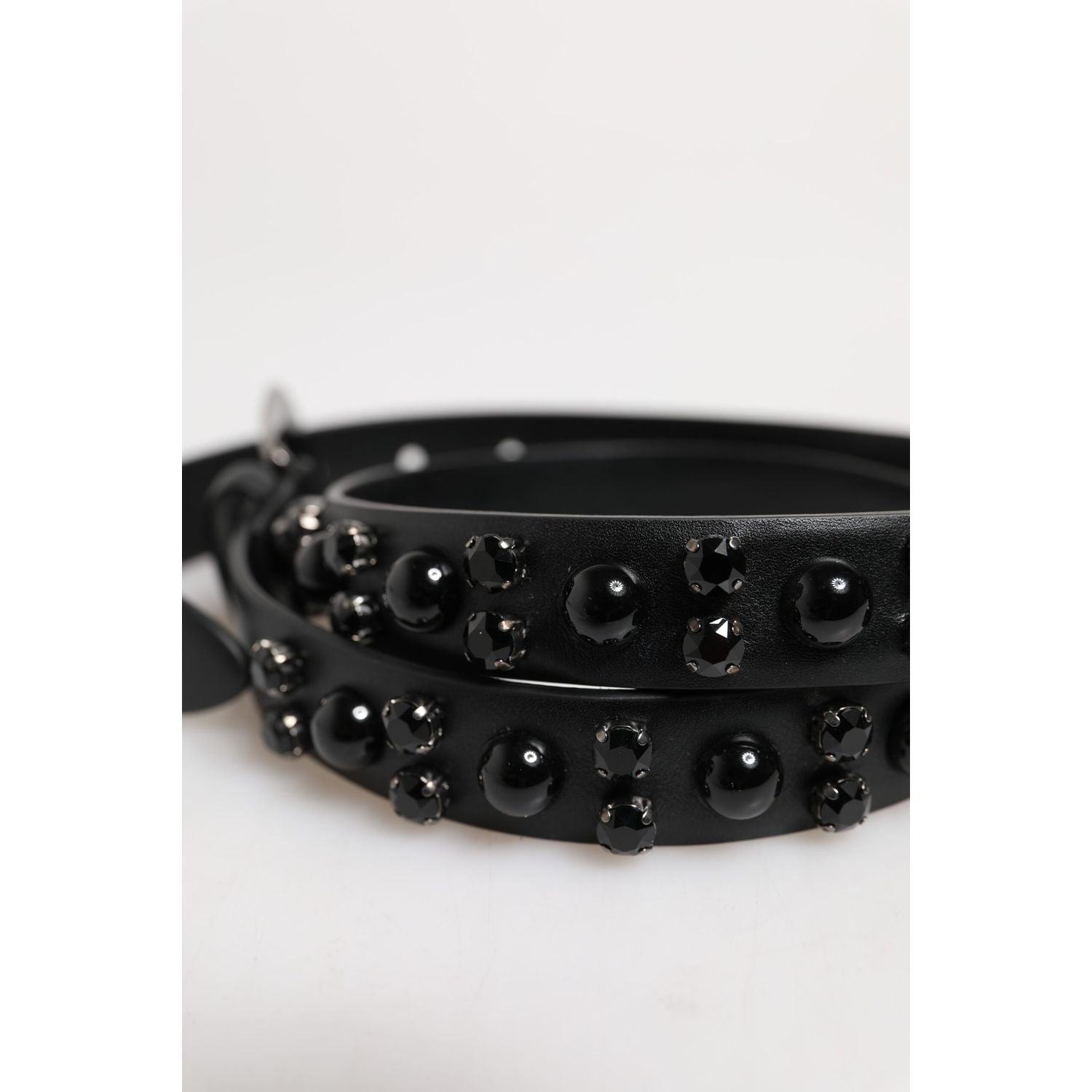 Dolce & Gabbana Black Studded Leather Metal Logo Buckle Belt