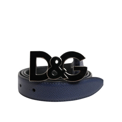 Dolce & Gabbana Blue Leather Classic Metal DG Logo Buckle Belt