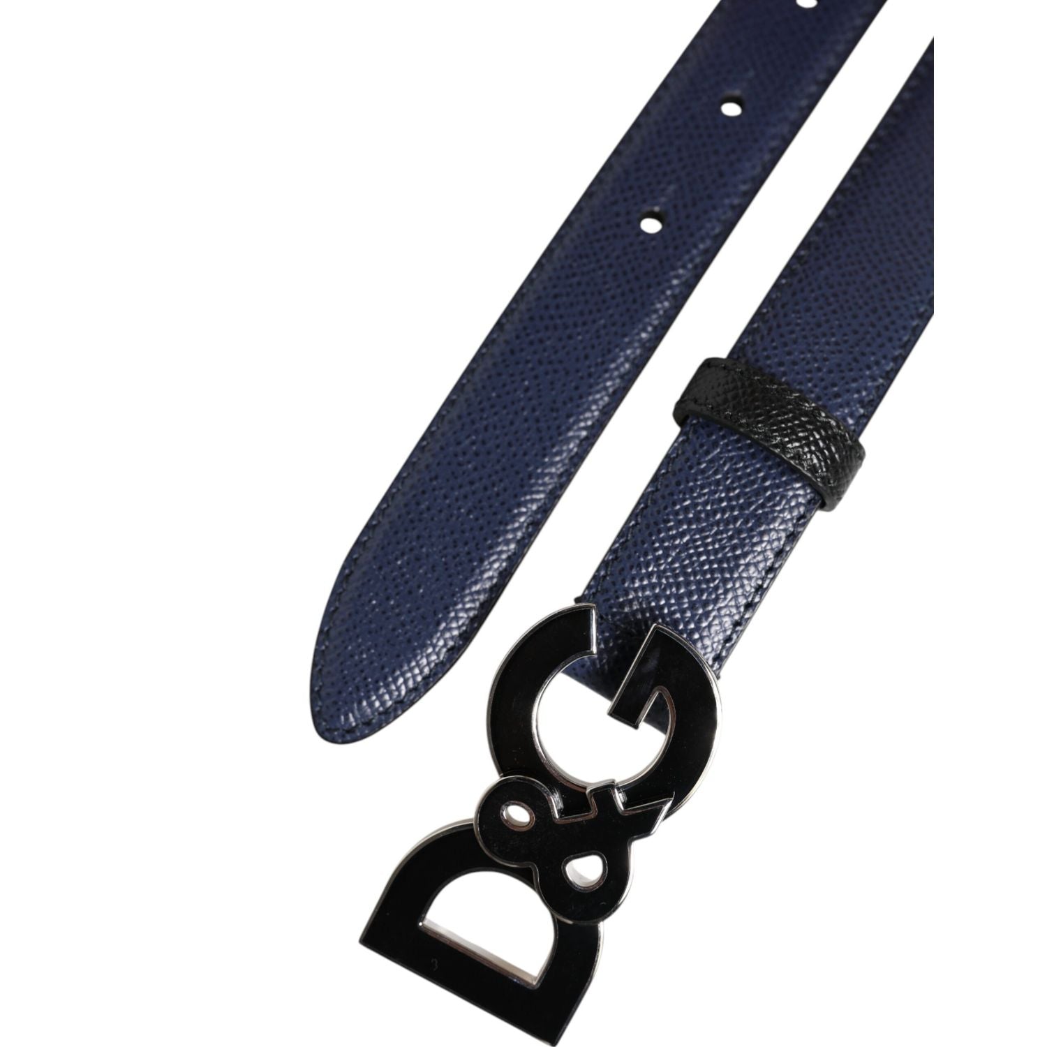 Dolce & Gabbana Blue Leather Classic Metal DG Logo Buckle Belt