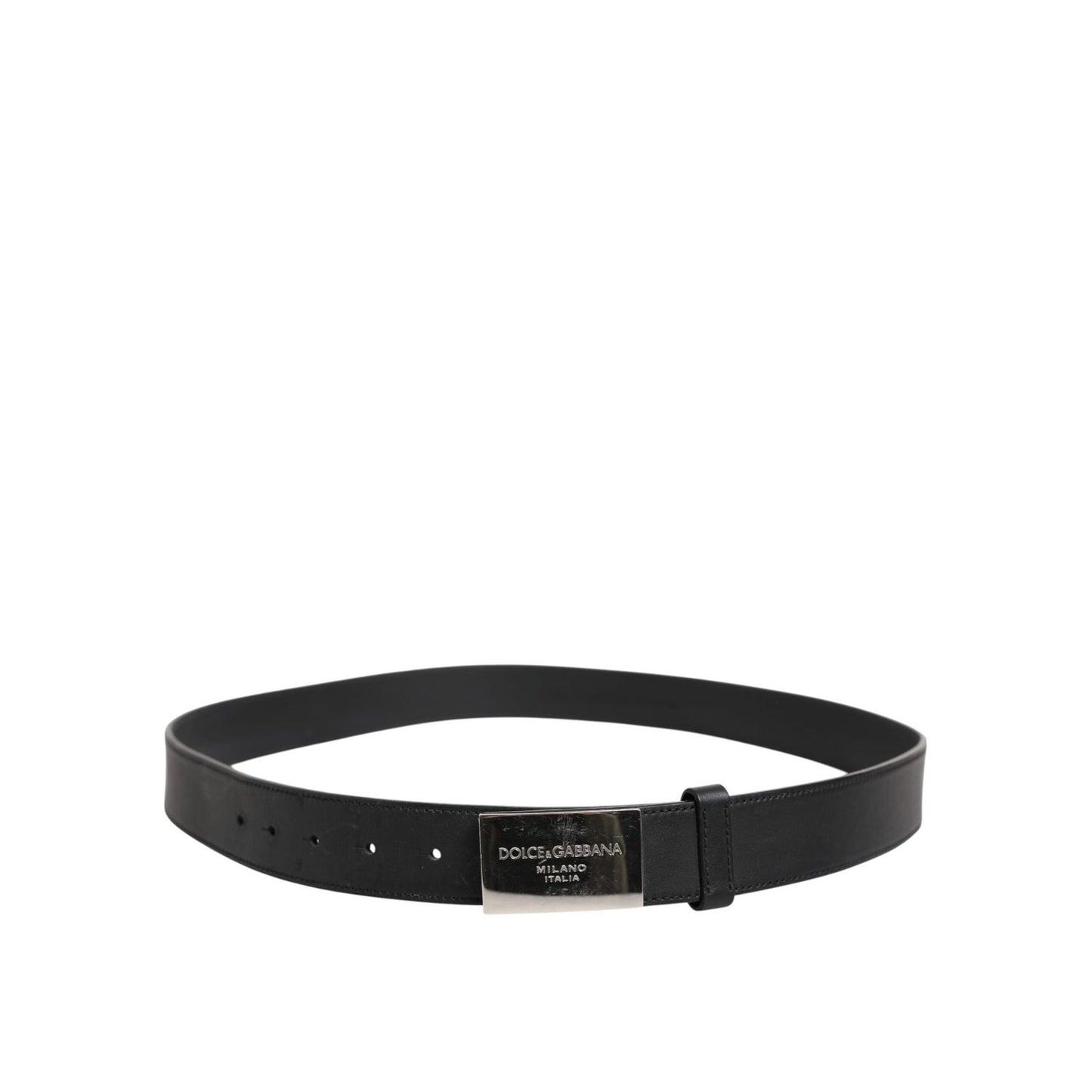 Dolce & Gabbana Black Leather Classic Metal Logo Buckle Belt