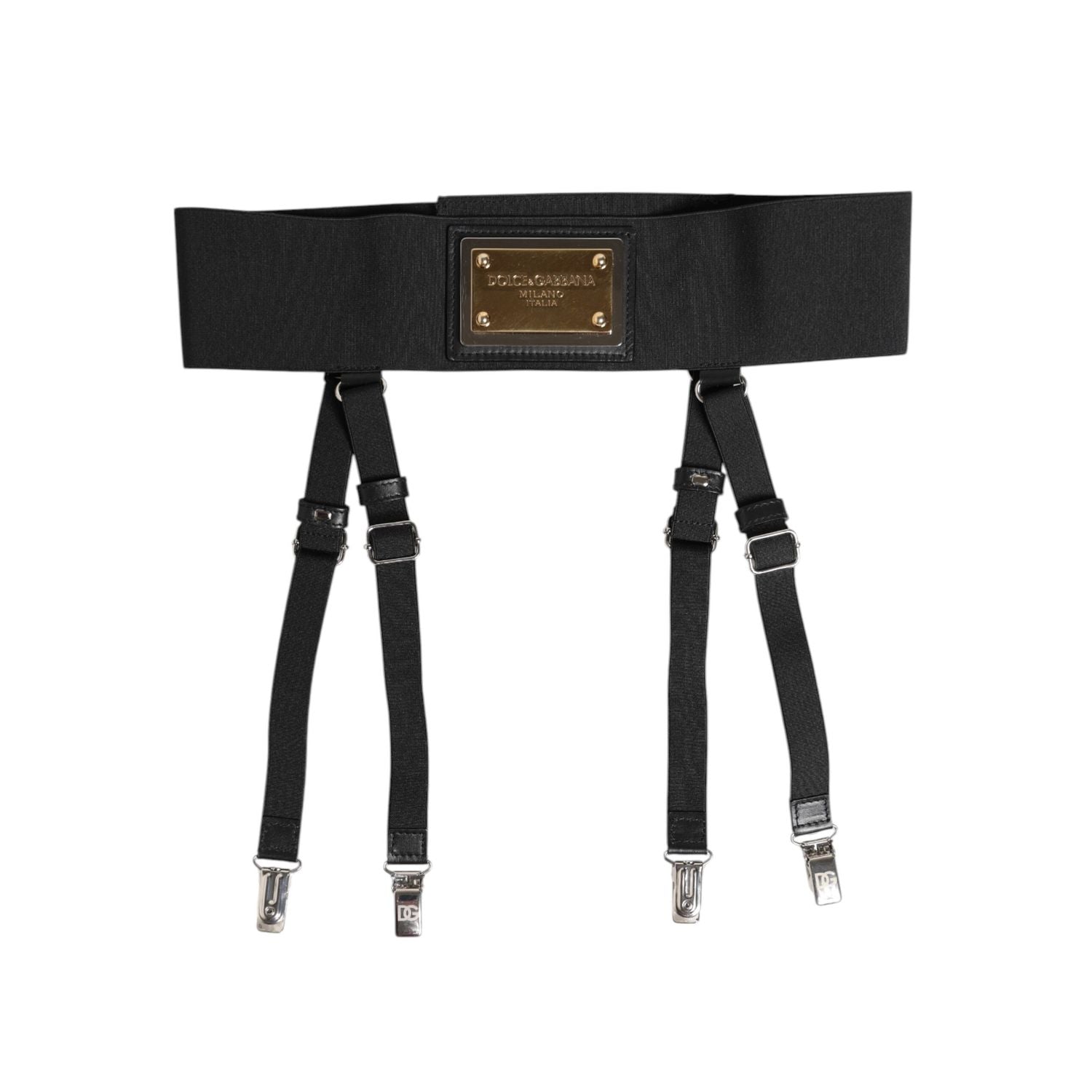 Dolce & Gabbana Black Leather Logo Wide Waist Belt Suspender