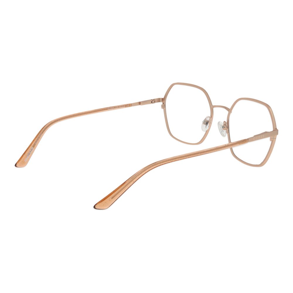 Guess Gold Women Glasses Frame with square full-rim design and metal construction, size 53-19-140, featuring a spring hinge.